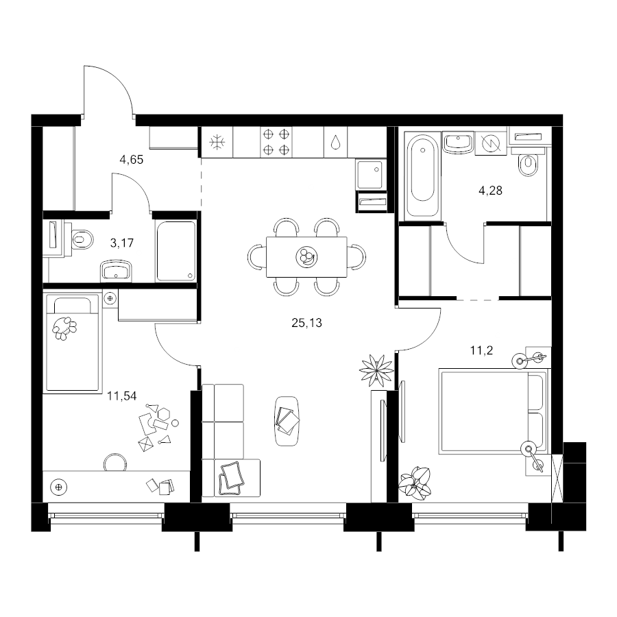 3 ккв (Евро) 63,8 м²