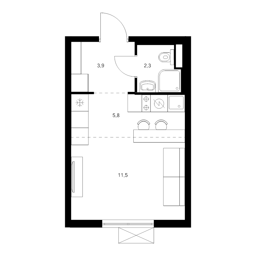 Студия 23,5 м²