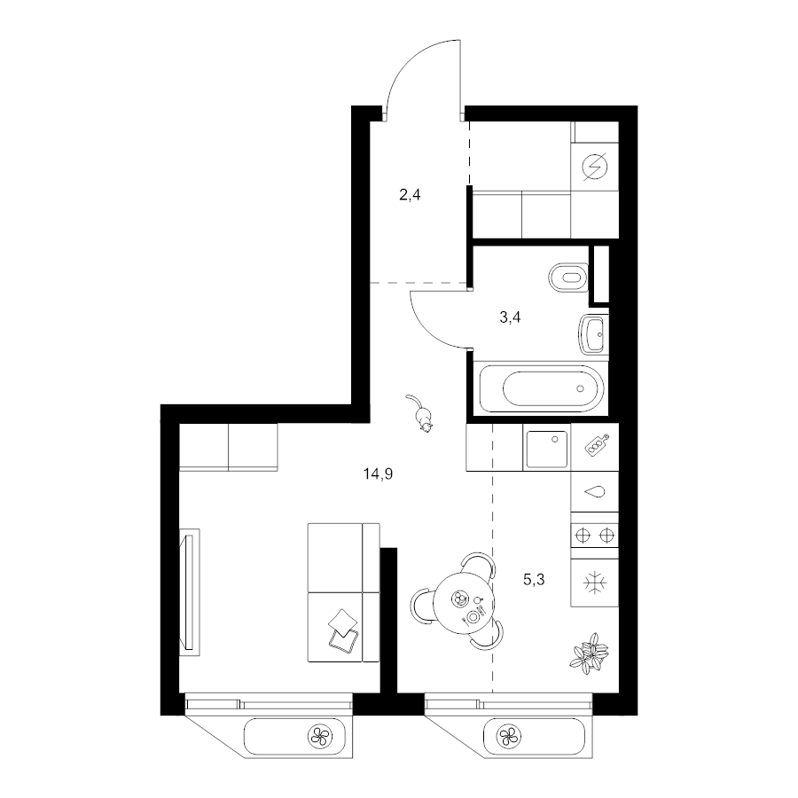 Студия 28,7 м²