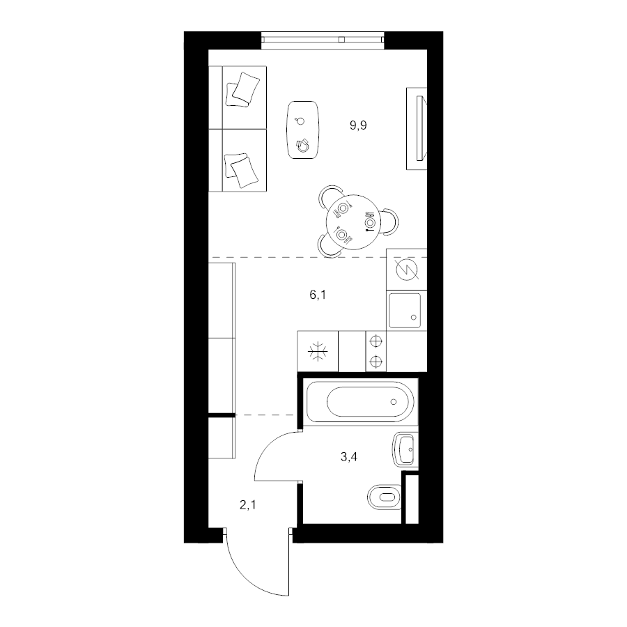 Студия 21,5 м²