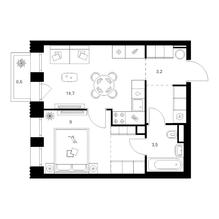 1 ккв 37,4 м²