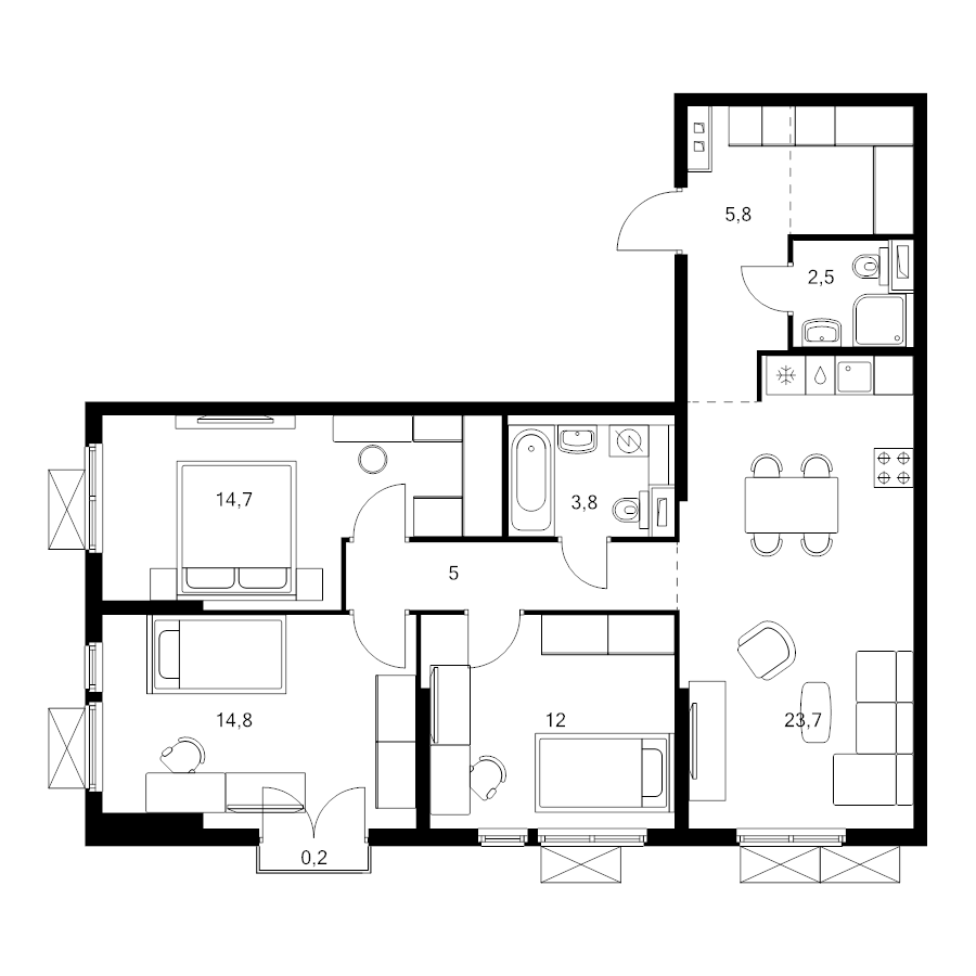 4 ккв (Евро) 84,5 м²