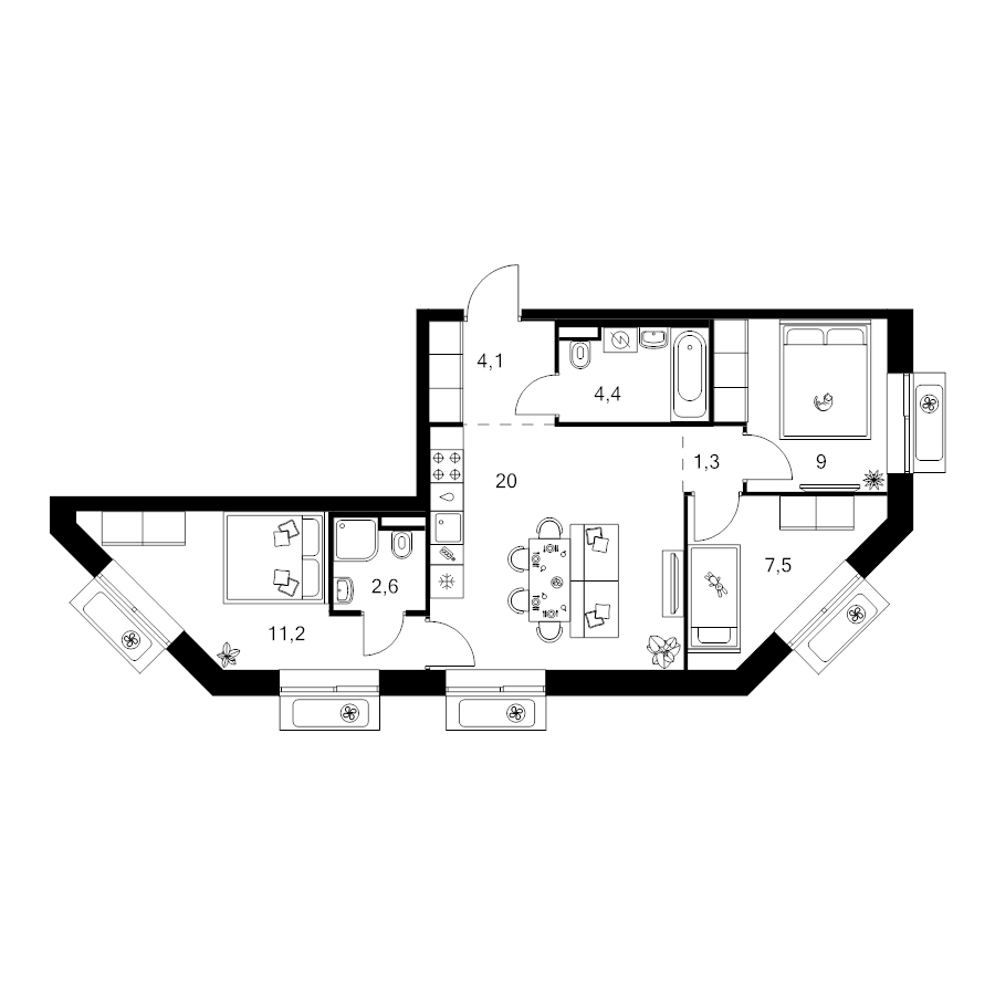 4 ккв (Евро) 60,3 м²