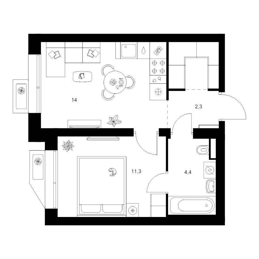 1 ккв 35 м²