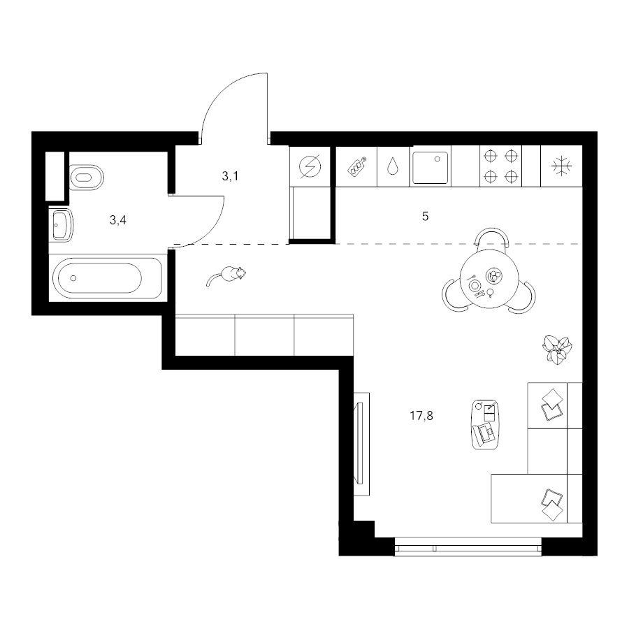 Студия 29,3 м²