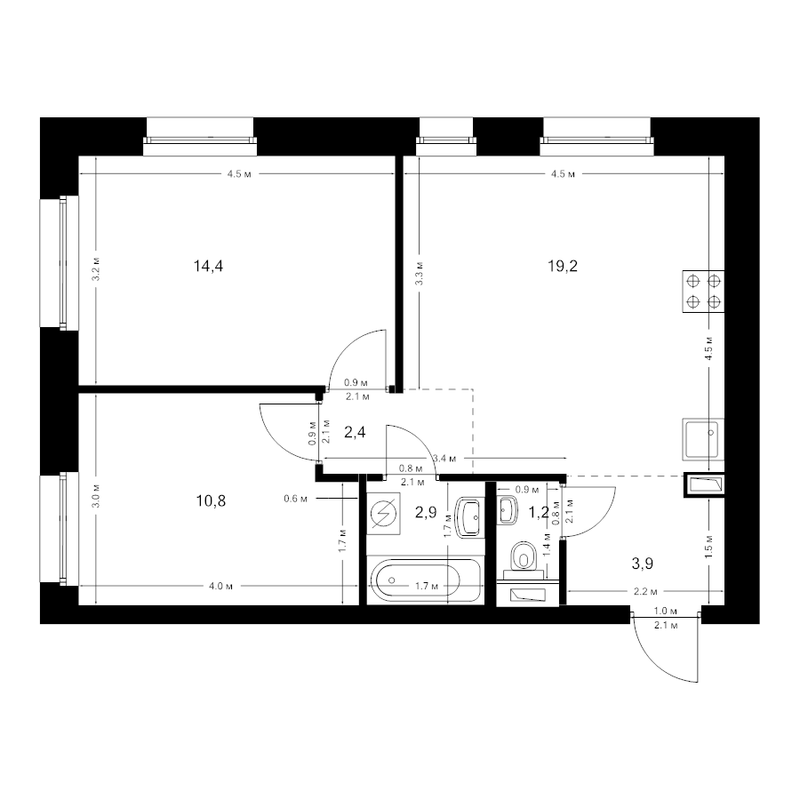 3 ккв (Евро) 54,8 м²