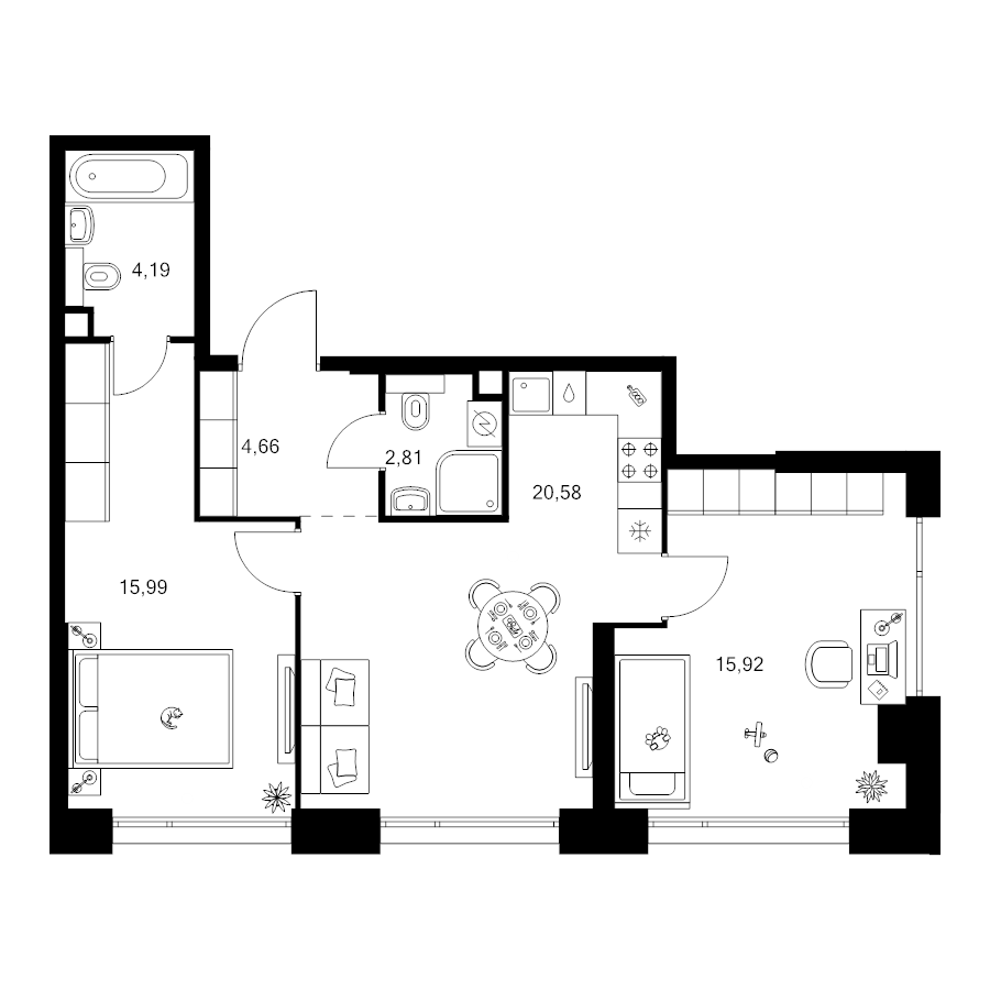 3 ккв (Евро) 63,6 м²