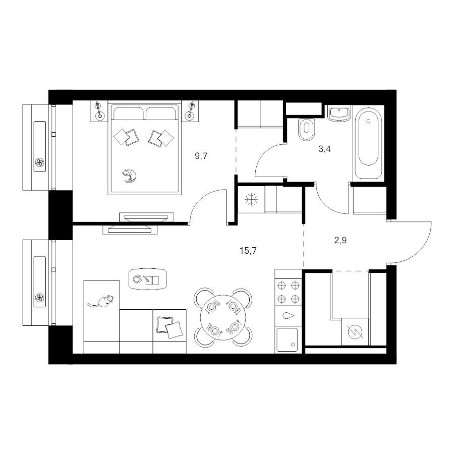 2 ккв (Евро) 36,9 м²