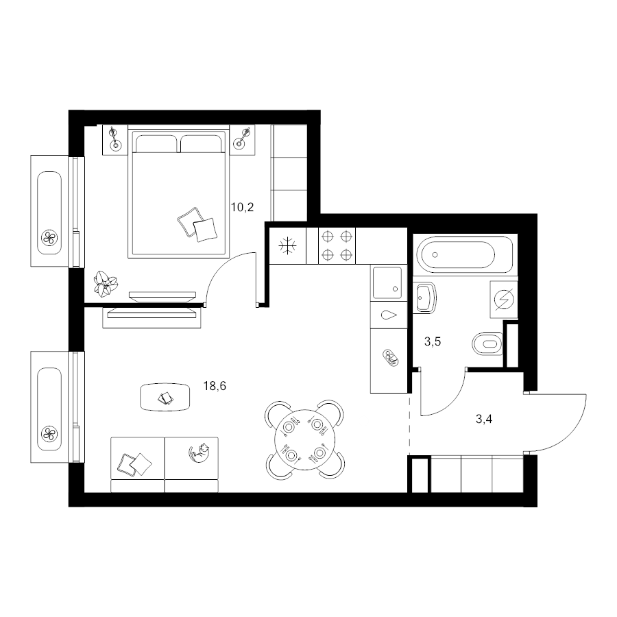 2 ккв (Евро) 35,7 м²