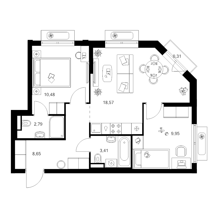 3 ккв (Евро) 54,2 м²