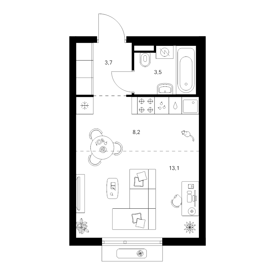 Студия 28,5 м²