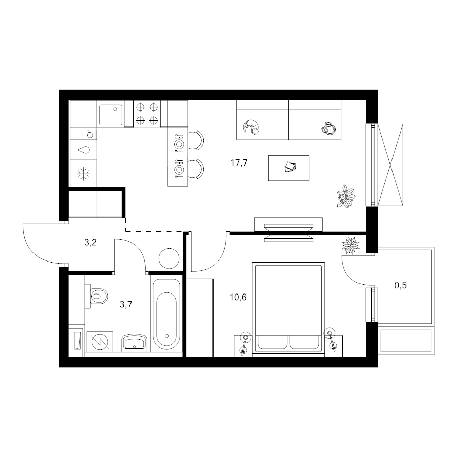 2 ккв (Евро) 35,7 м²