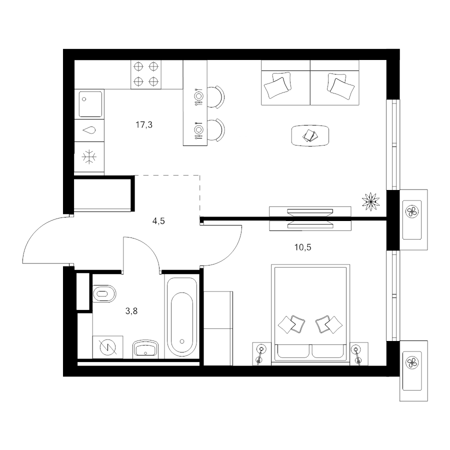2 ккв (Евро) 36,1 м²