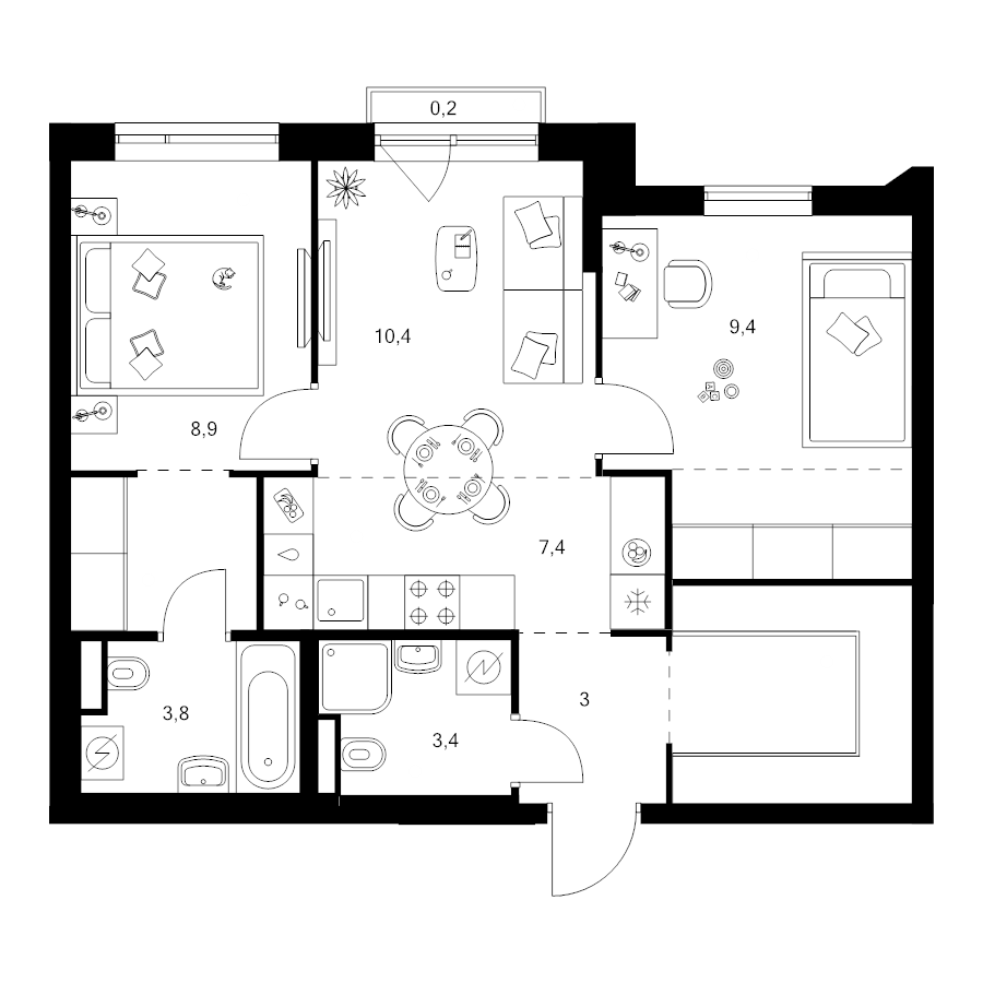 3 ккв (Евро) 59,4 м²