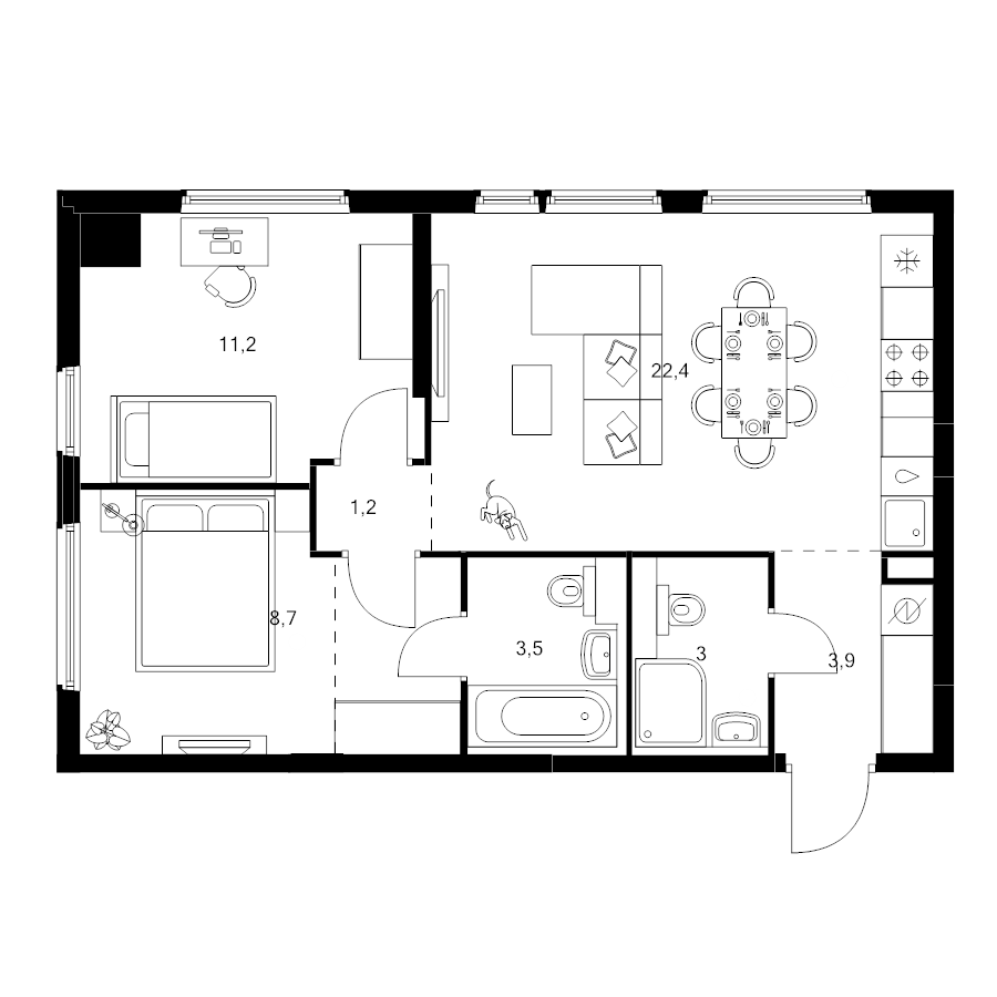 3 ккв (Евро) 57,2 м²