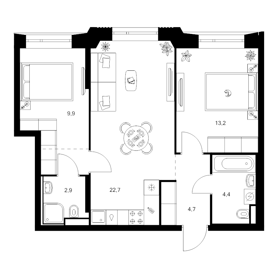 3 ккв (Евро) 59,7 м²
