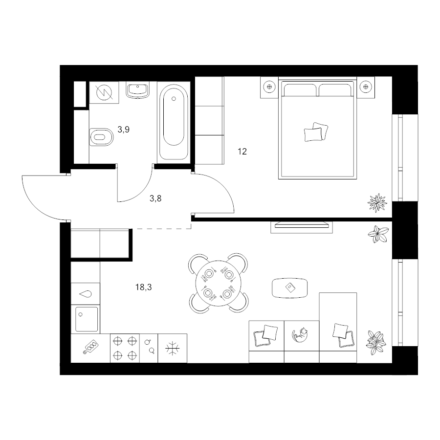 2 ккв (Евро) 38 м²