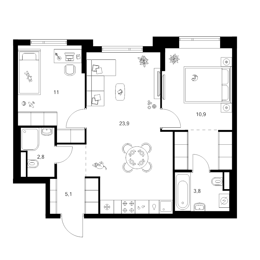 3 ккв (Евро) 61,8 м²