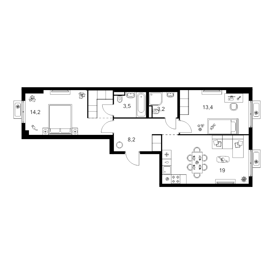 3 ккв (Евро) 64,6 м²
