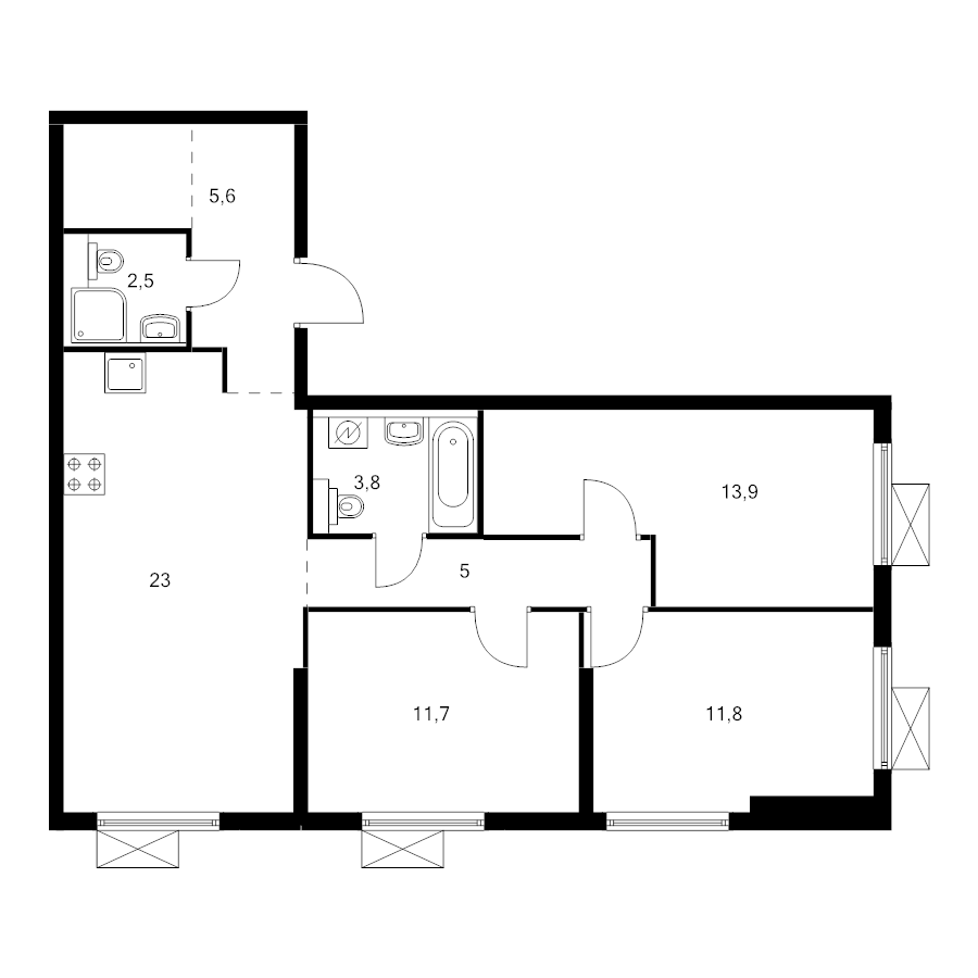 4 ккв (Евро) 70,4 м²