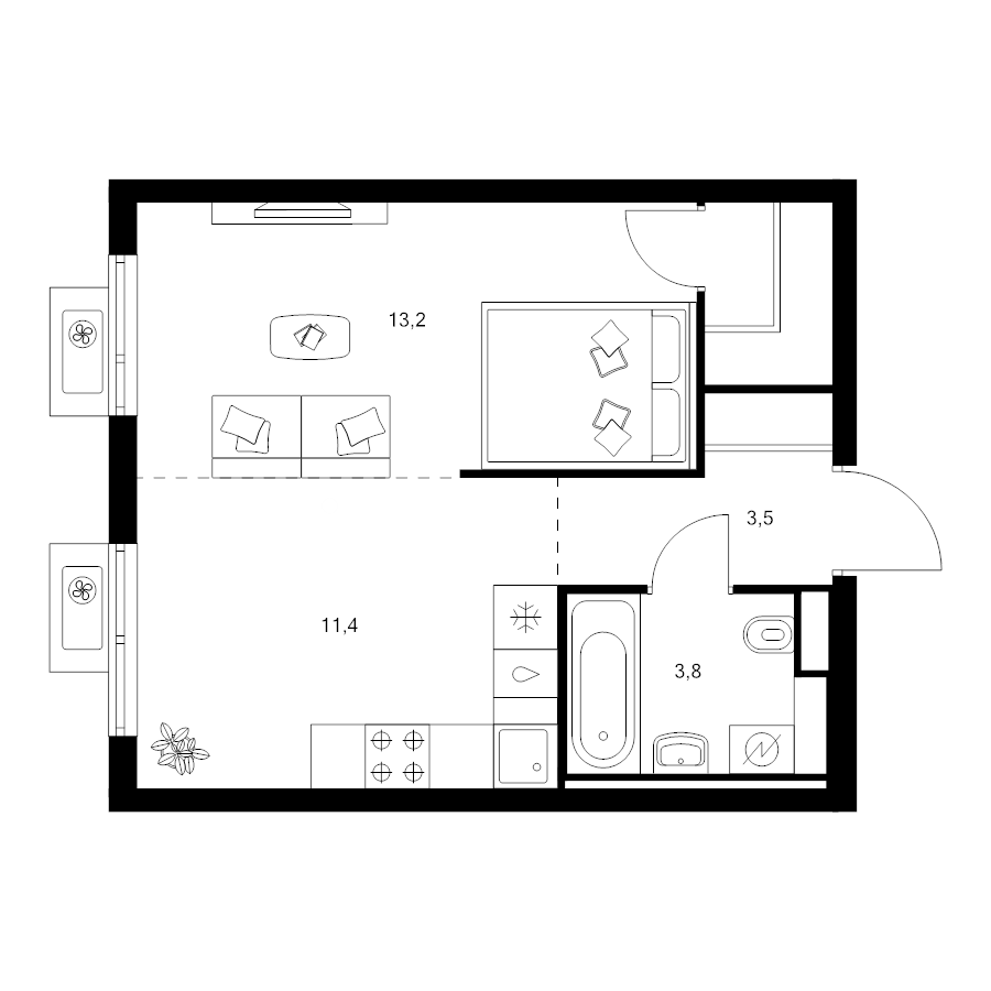 1 ккв 33,9 м²