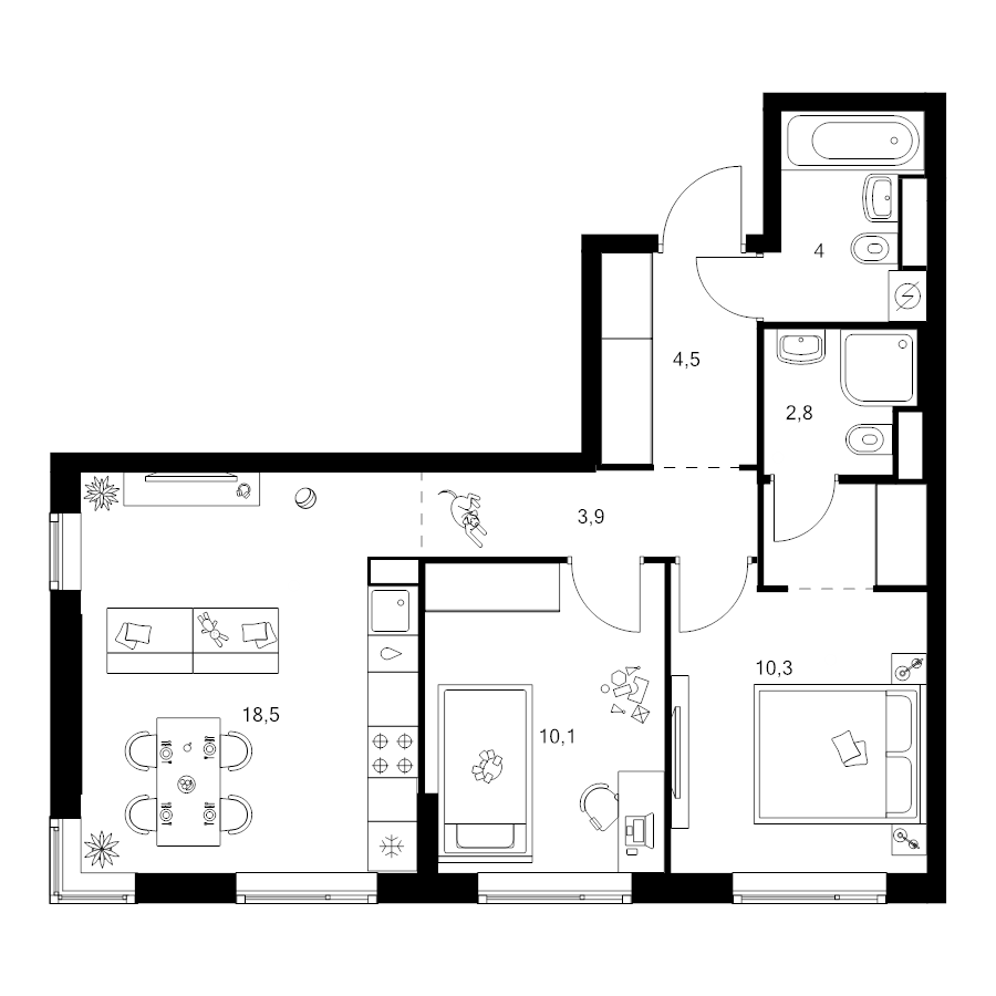 3 ккв (Евро) 56,4 м²