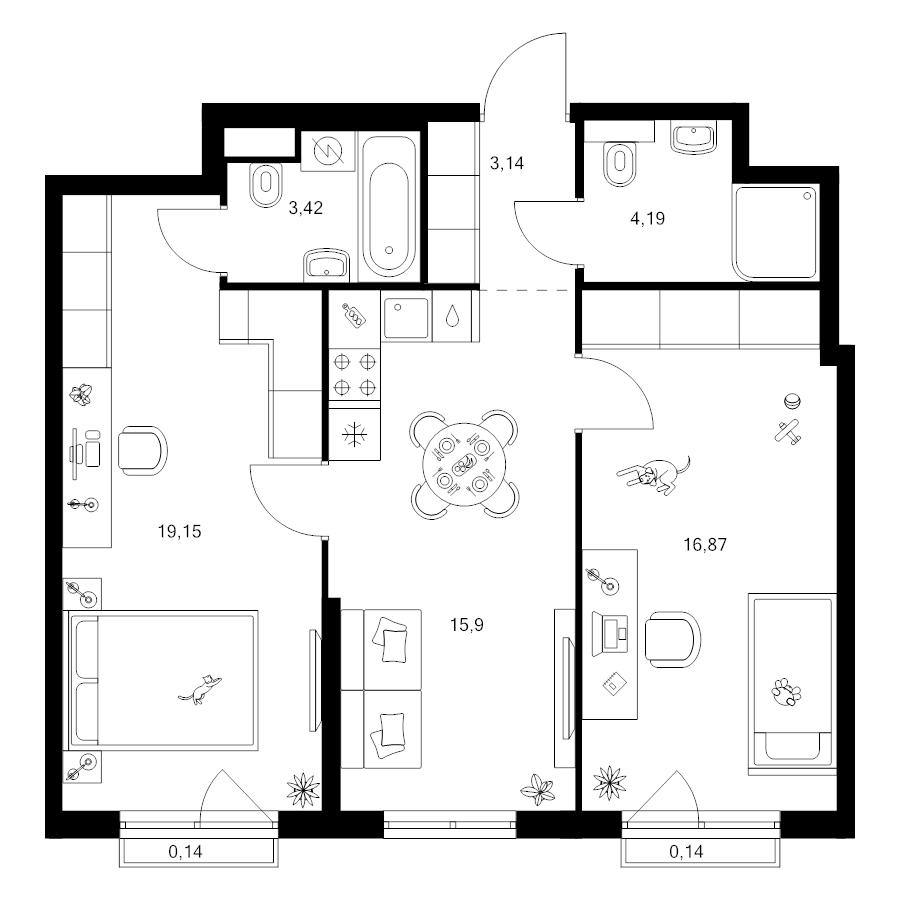 3 ккв (Евро) 63 м²