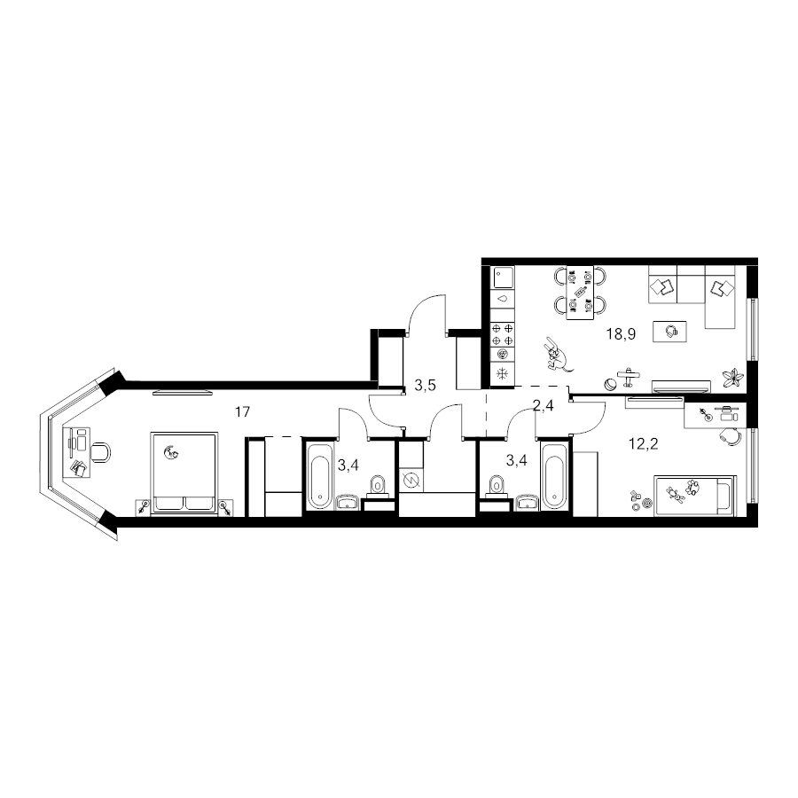 3 ккв (Евро) 68,6 м²
