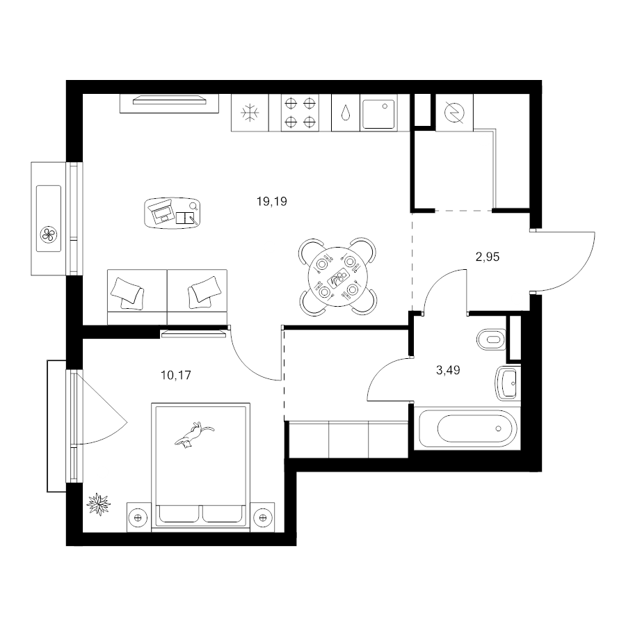 2 ккв (Евро) 43 м²