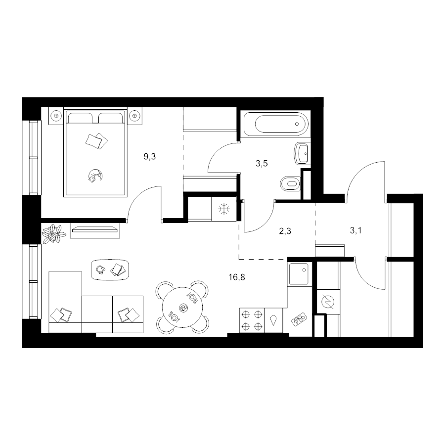 2 ккв (Евро) 41,7 м²