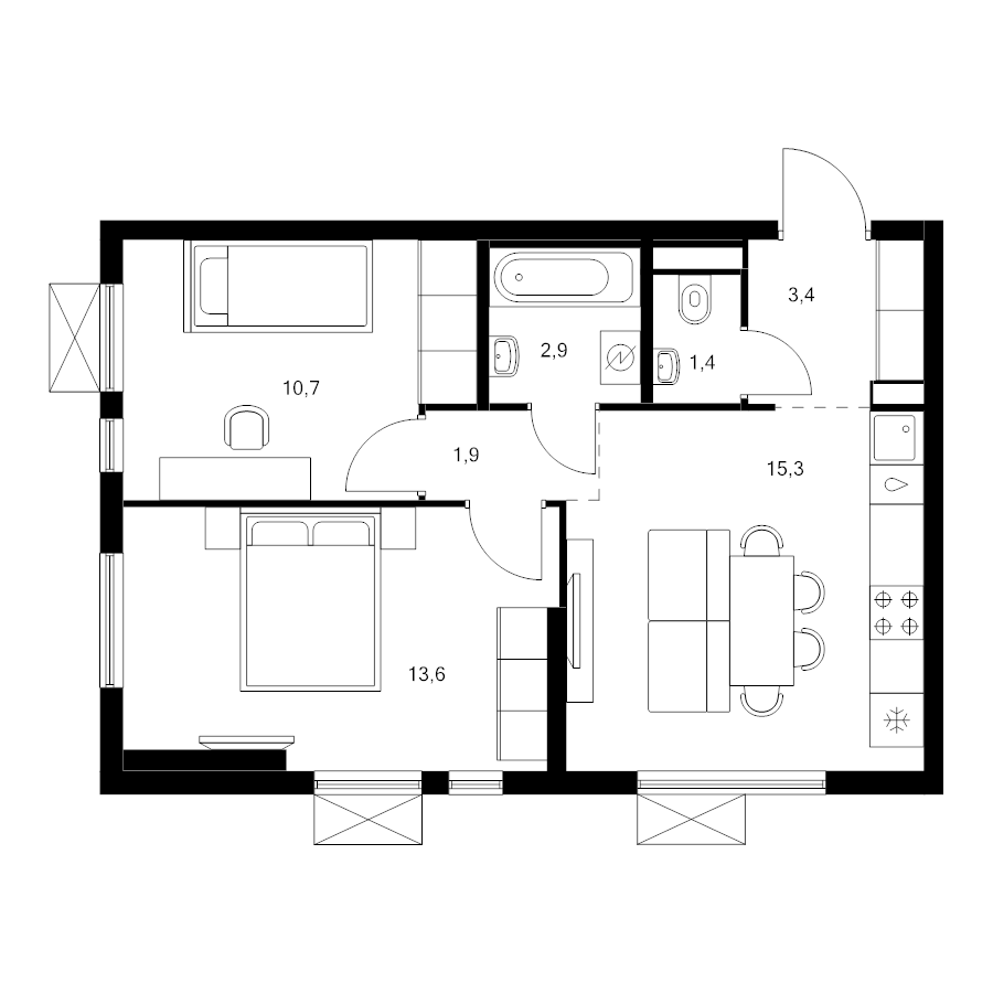 3 ккв (Евро) 49,2 м²