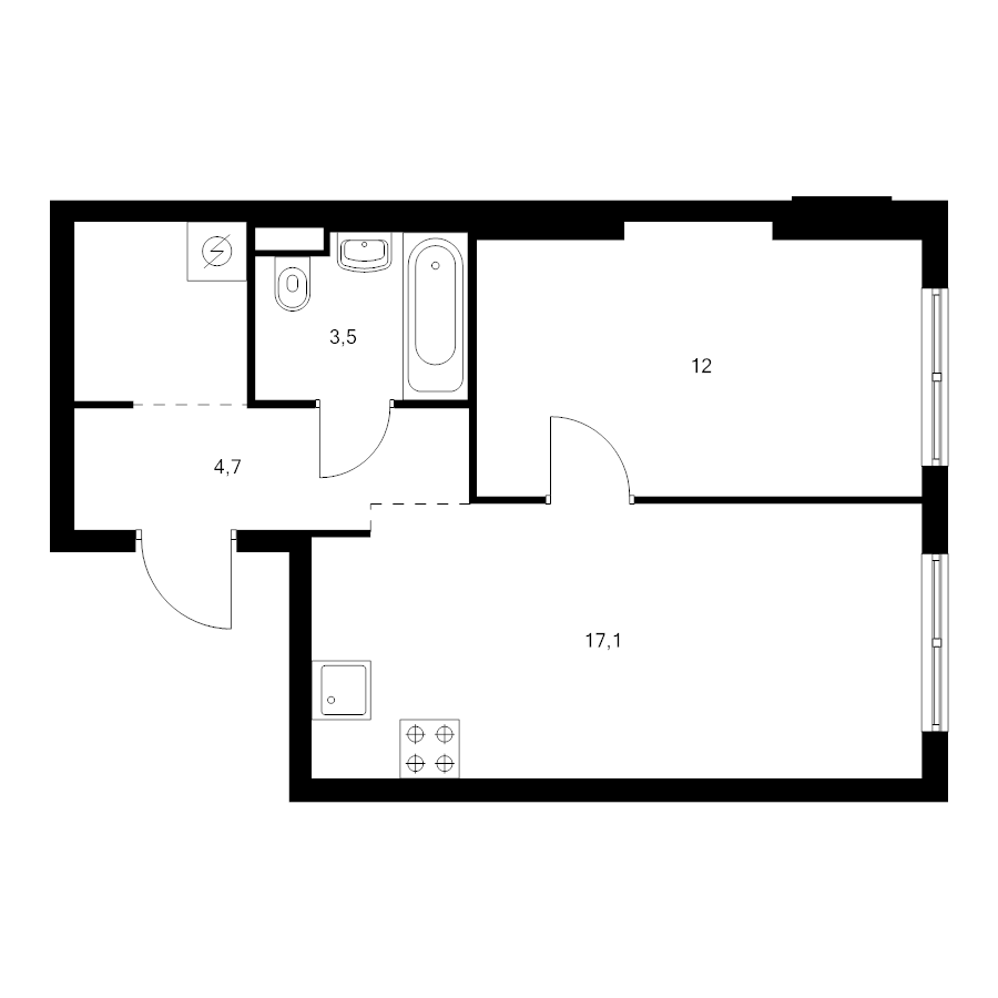 2 ккв (Евро) 40,5 м²
