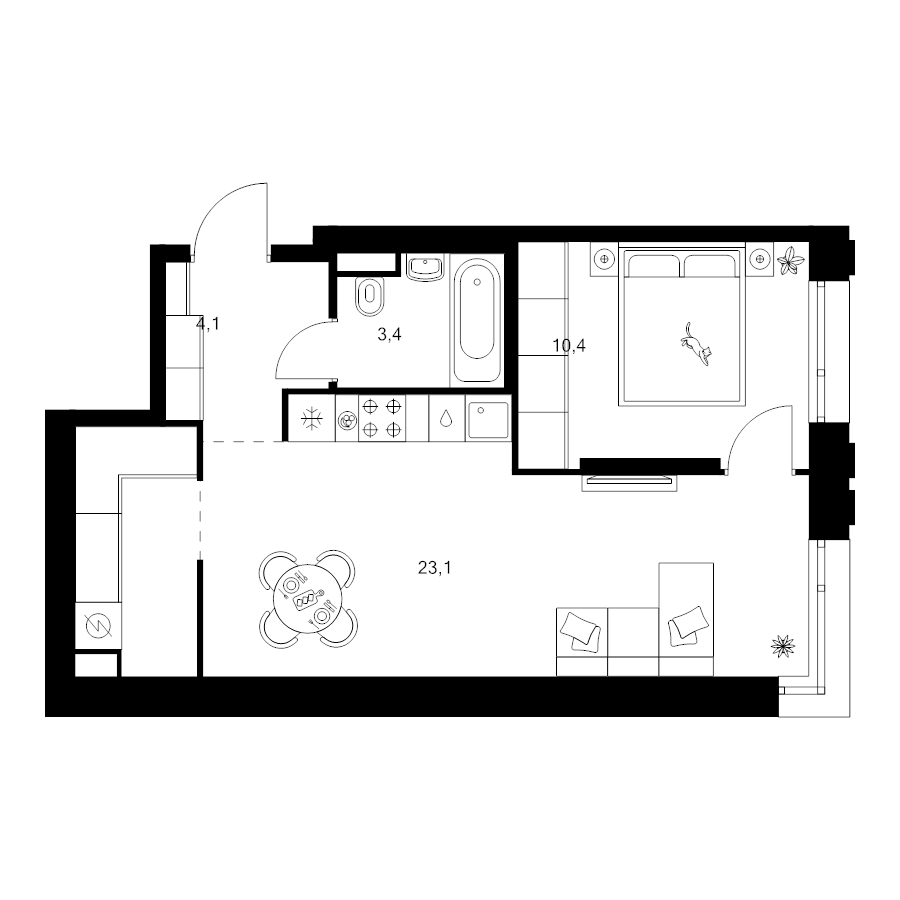 2 ккв (Евро) 45,7 м²