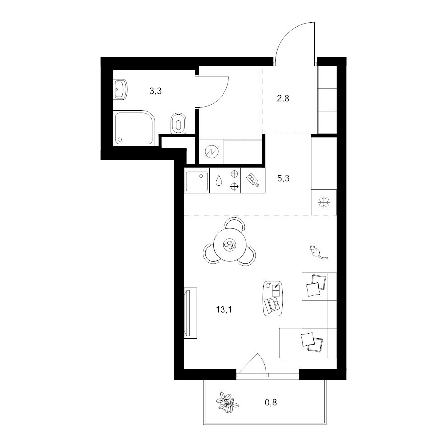 Студия 28,8 м²