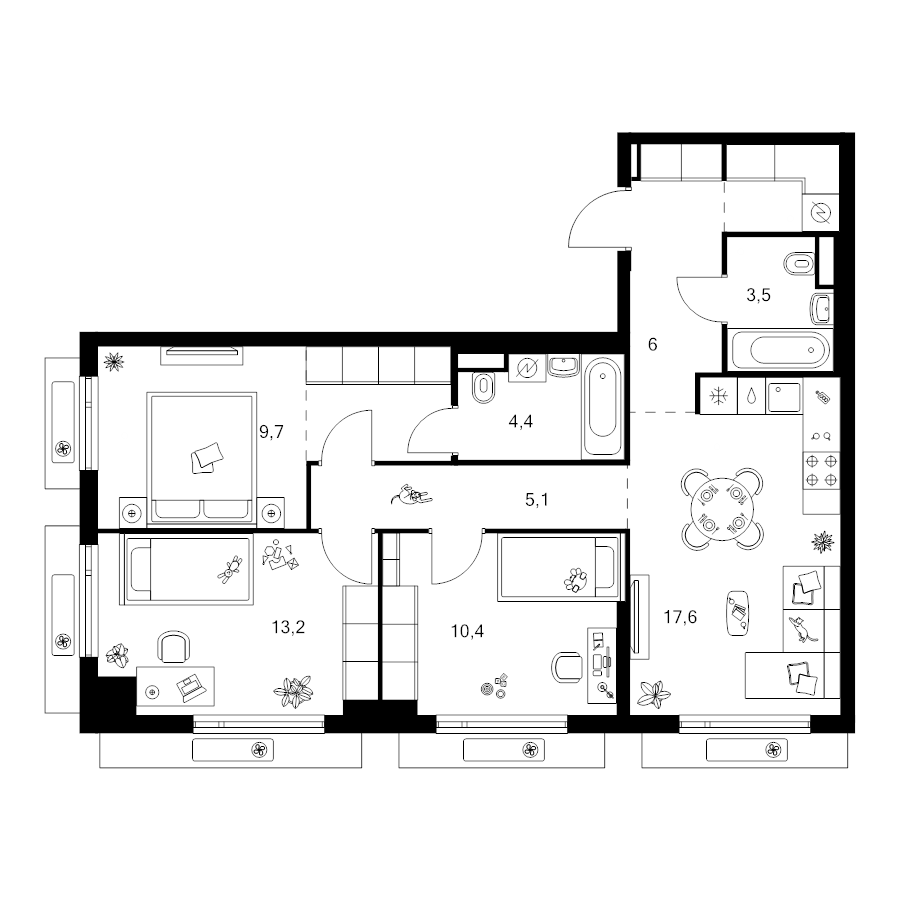 4 ккв (Евро) 76,6 м²