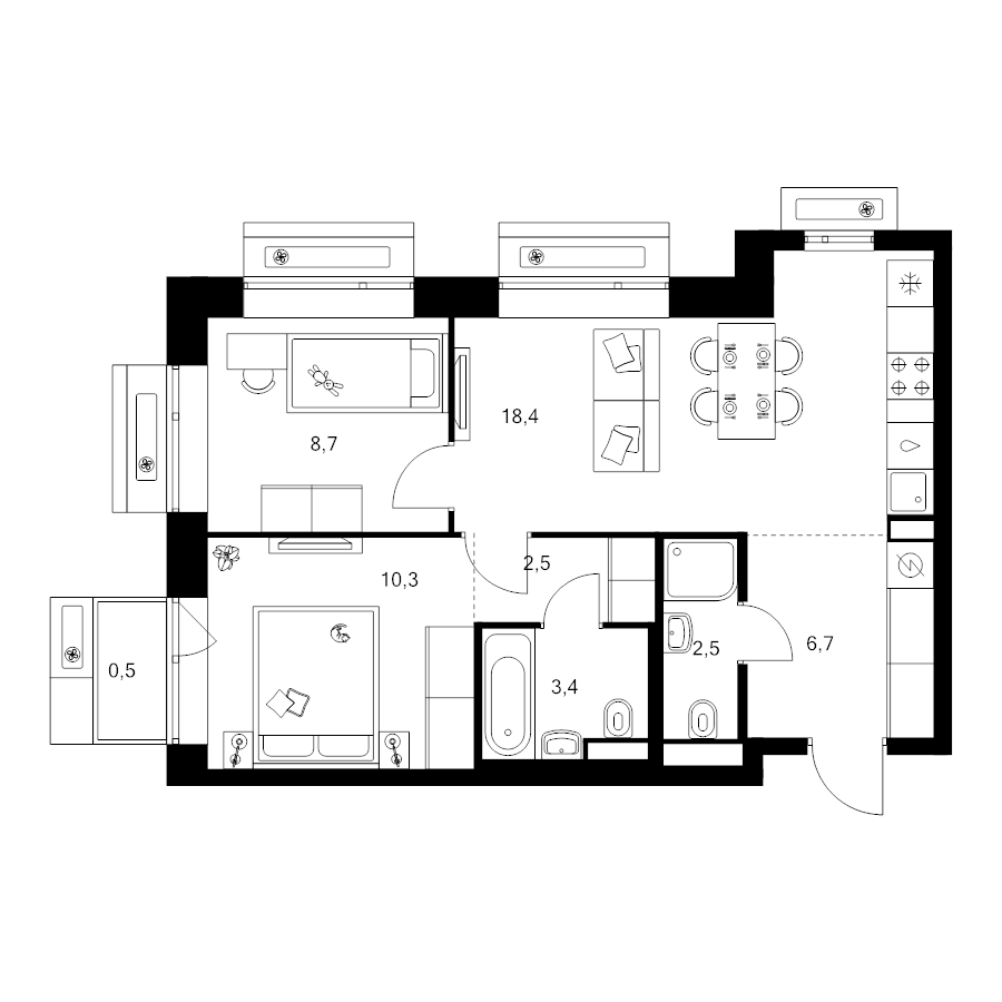 3 ккв (Евро) 53 м²