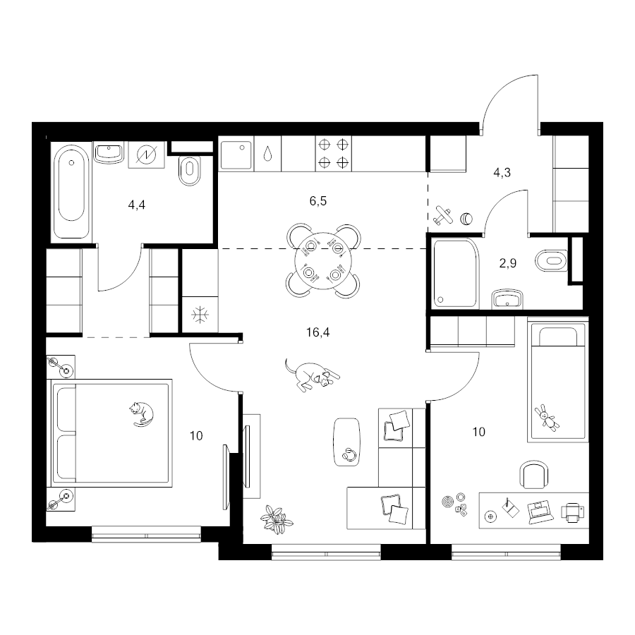 3 ккв (Евро) 57,7 м²