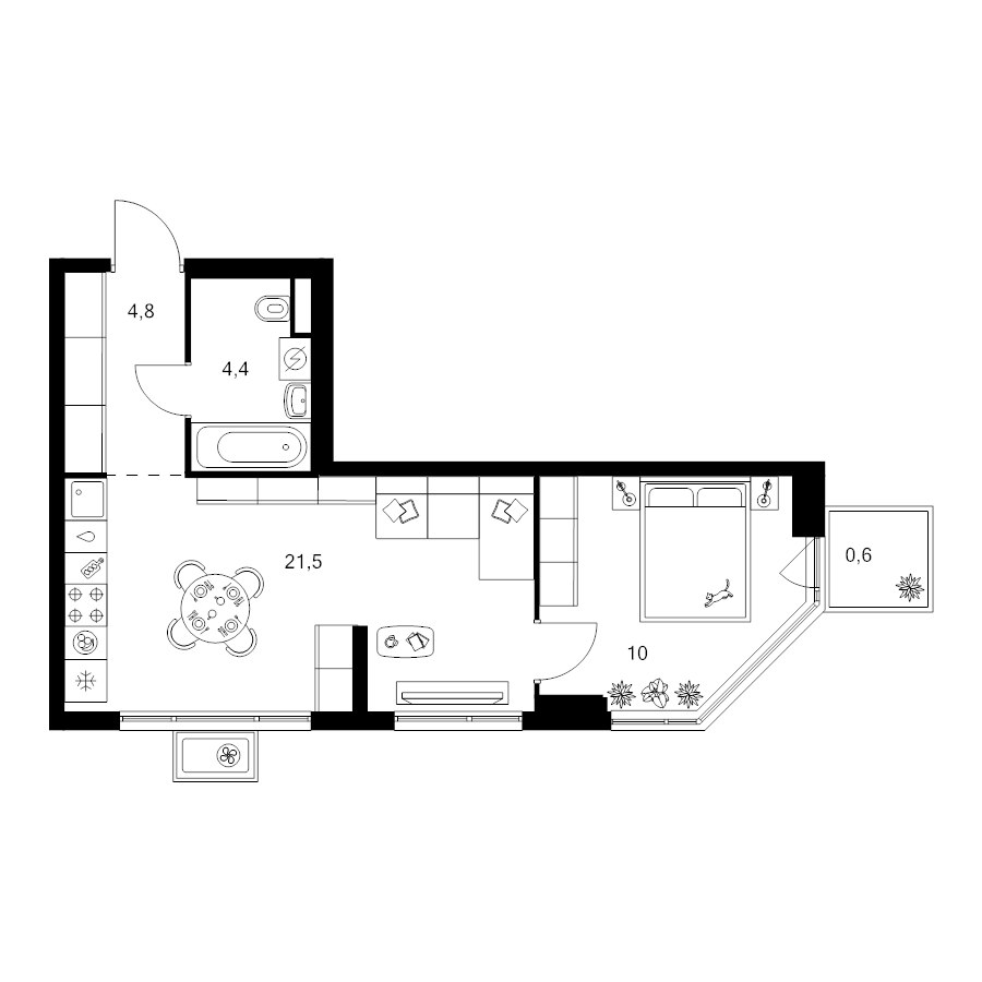2 ккв (Евро) 41,3 м²