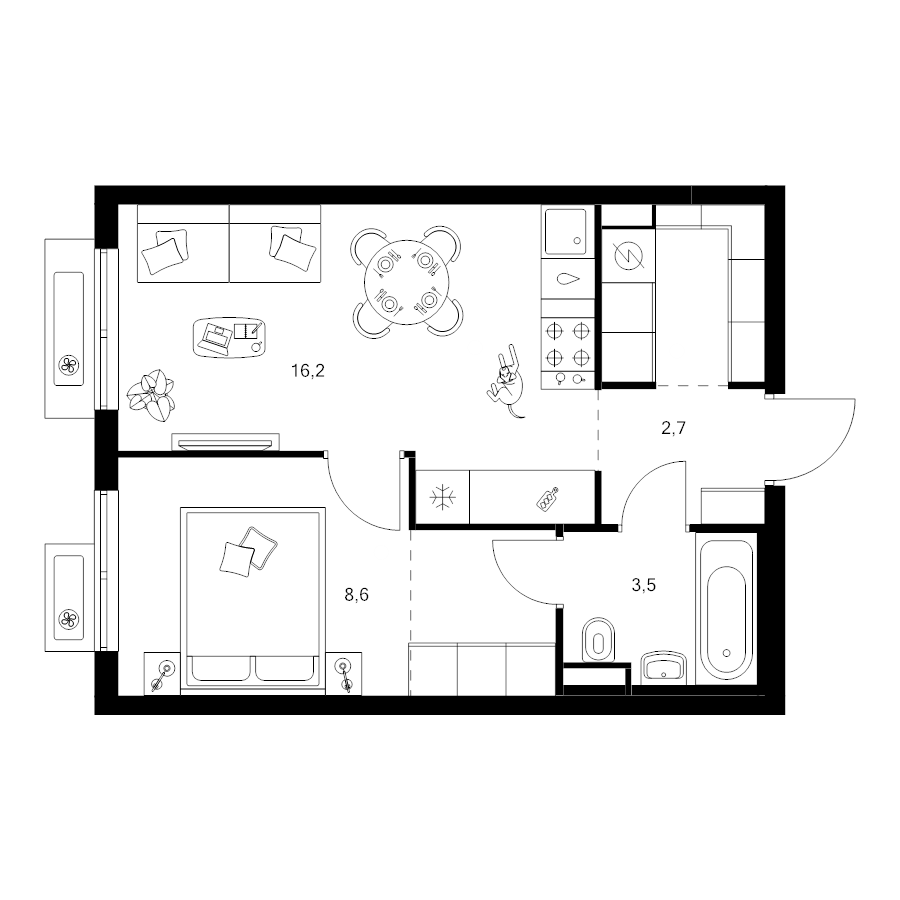 2 ккв (Евро) 37,4 м²