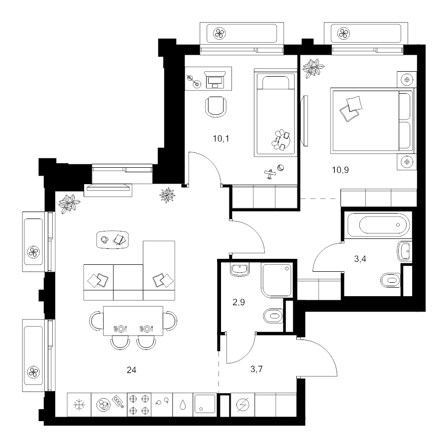 3 ккв (Евро) 59,8 м²