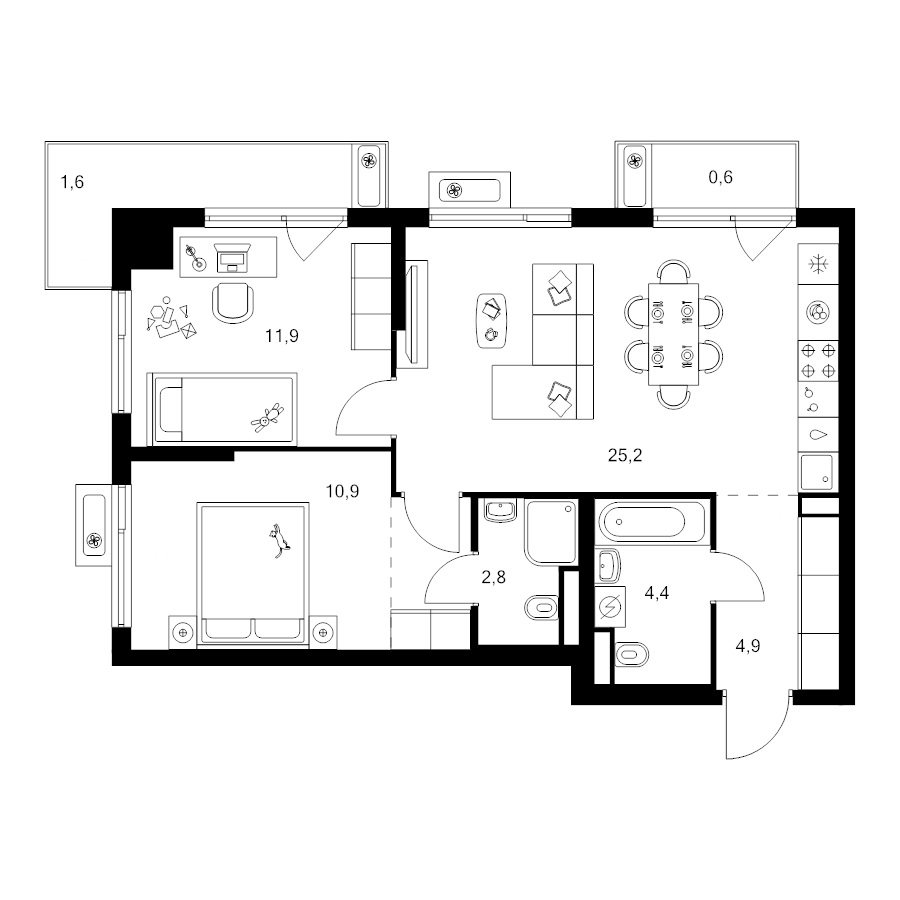 3 ккв (Евро) 64,9 м²