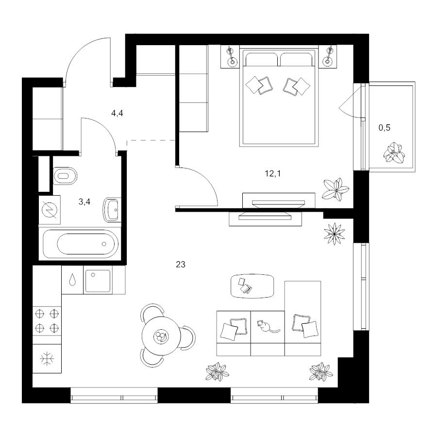 2 ккв (Евро) 43,4 м²
