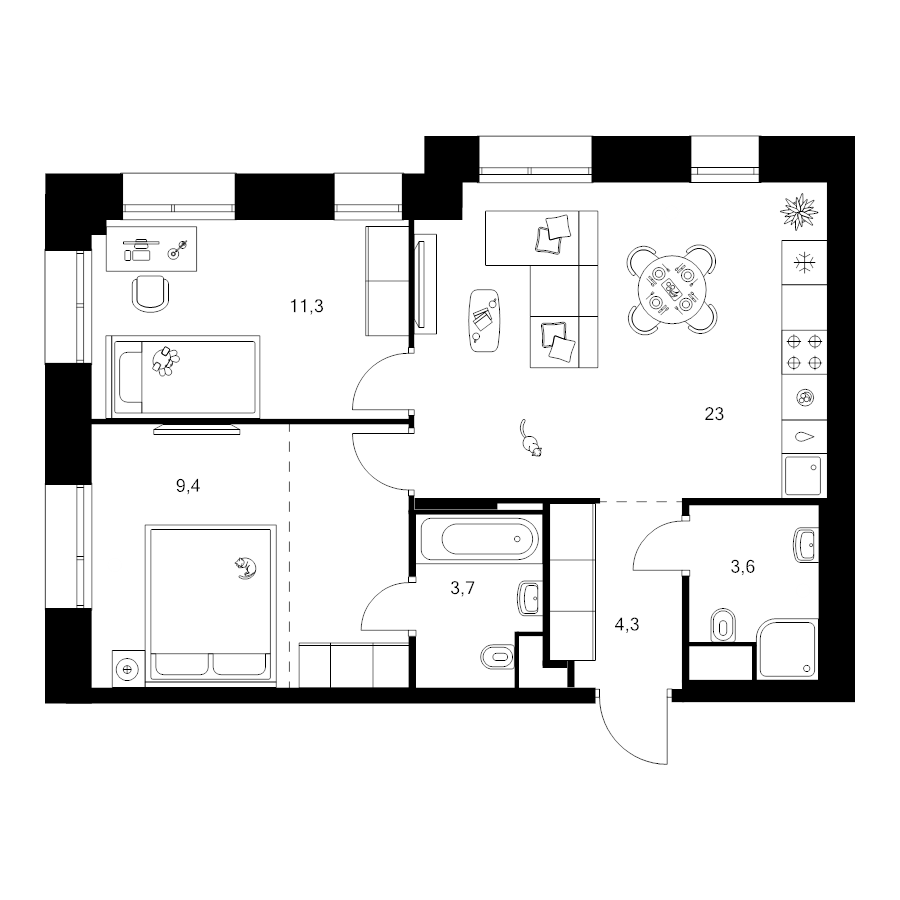 3 ккв (Евро) 61 м²