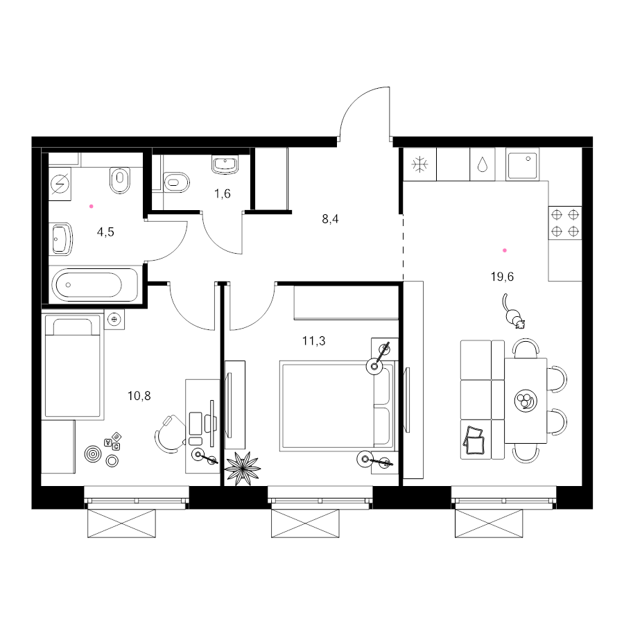 3 ккв (Евро) 56,6 м²