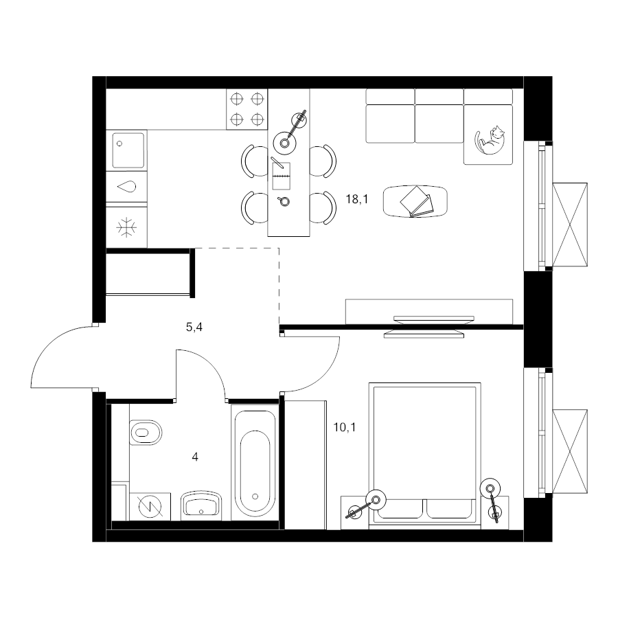 2 ккв (Евро) 37,3 м²