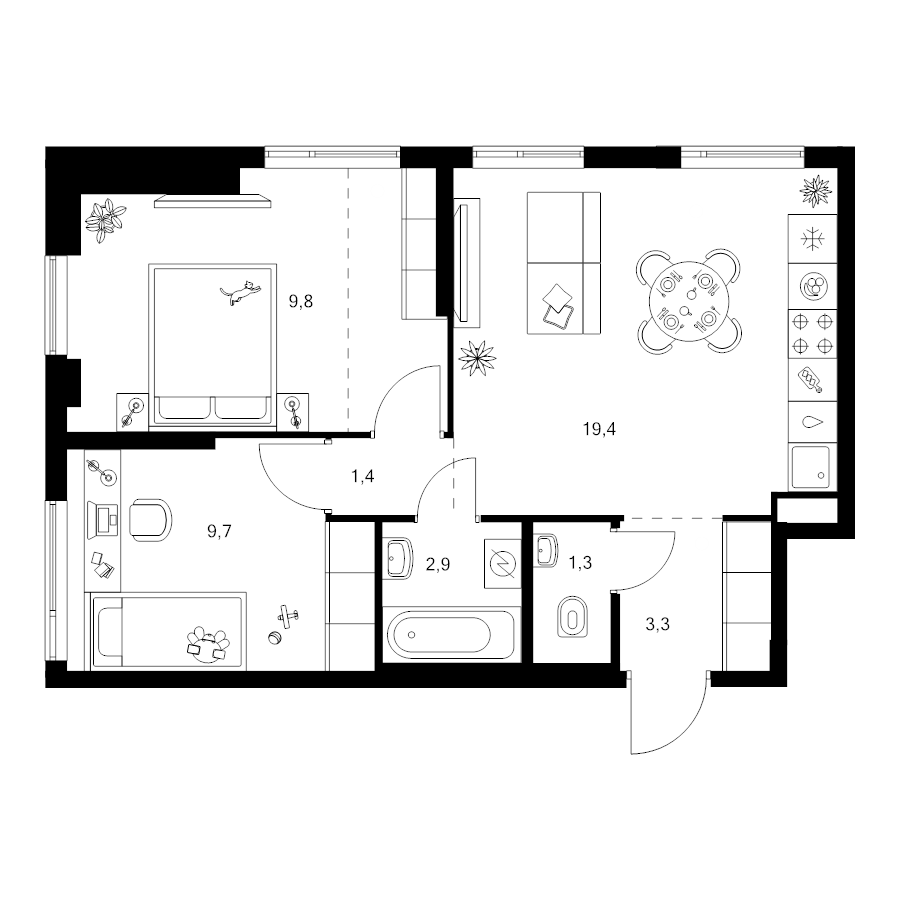 3 ккв (Евро) 51,4 м²