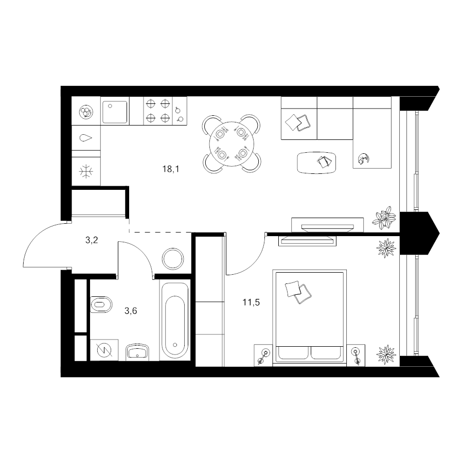 2 ккв (Евро) 36,4 м²