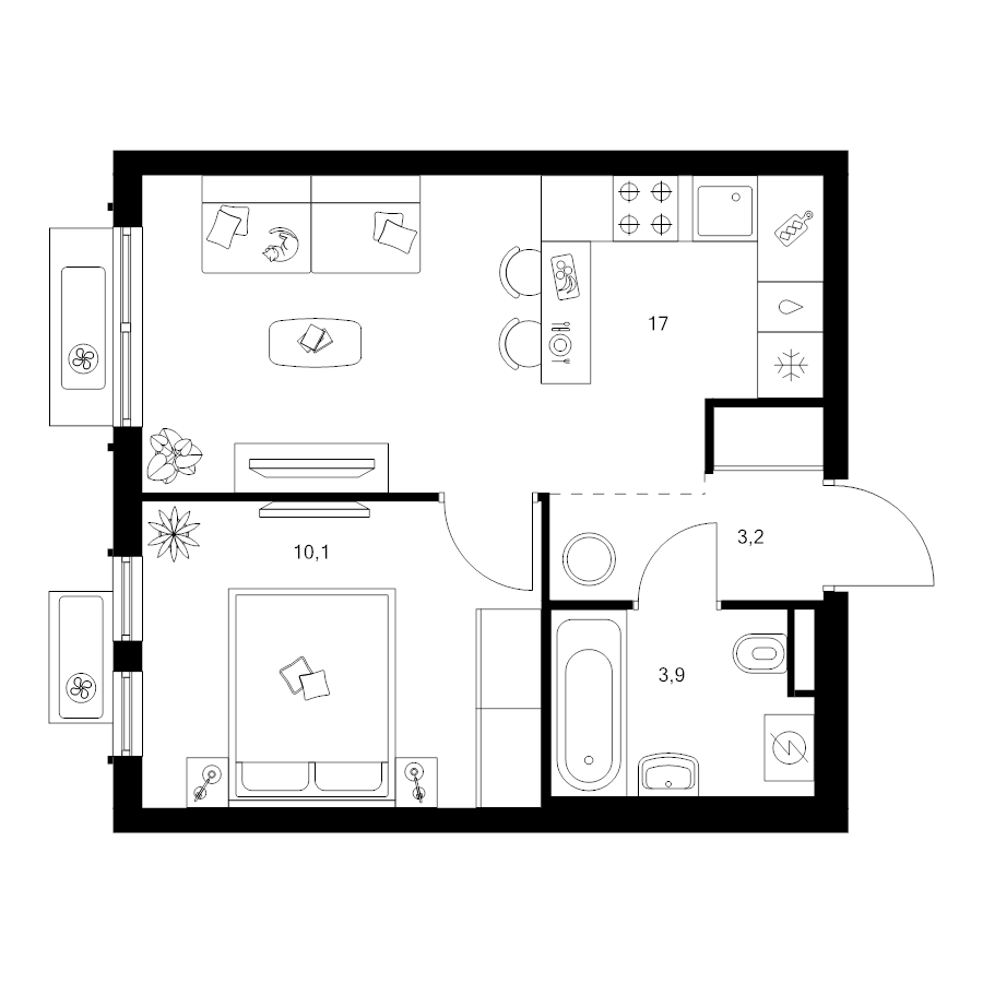 2 ккв (Евро) 34,2 м²