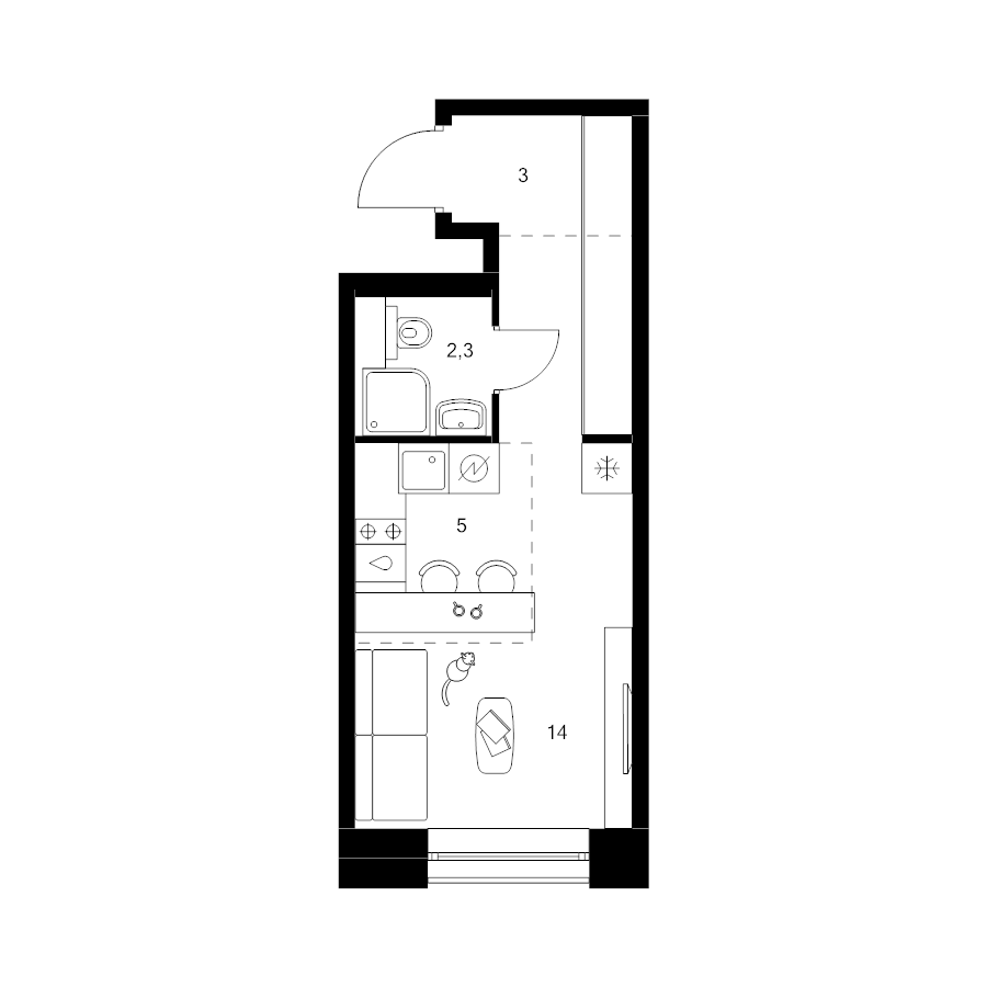 Студия 24,3 м²