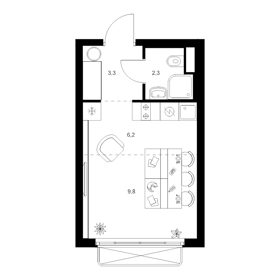 Студия 21,6 м²